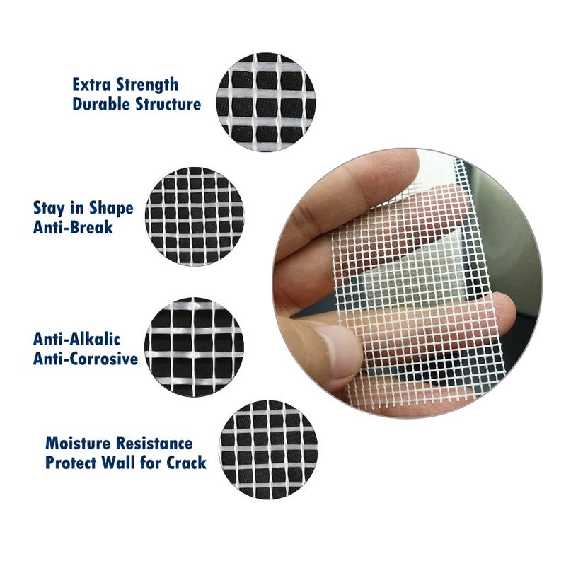 LLPT شريط إصلاح الجدران الجافة من الألياف الزجاجية 4 بوصة × 100 قدم درجة صناعية قوة إضافية شبكة ألياف ثقيلة ذاتية اللصق لإصلاح الشقوق - Image 4